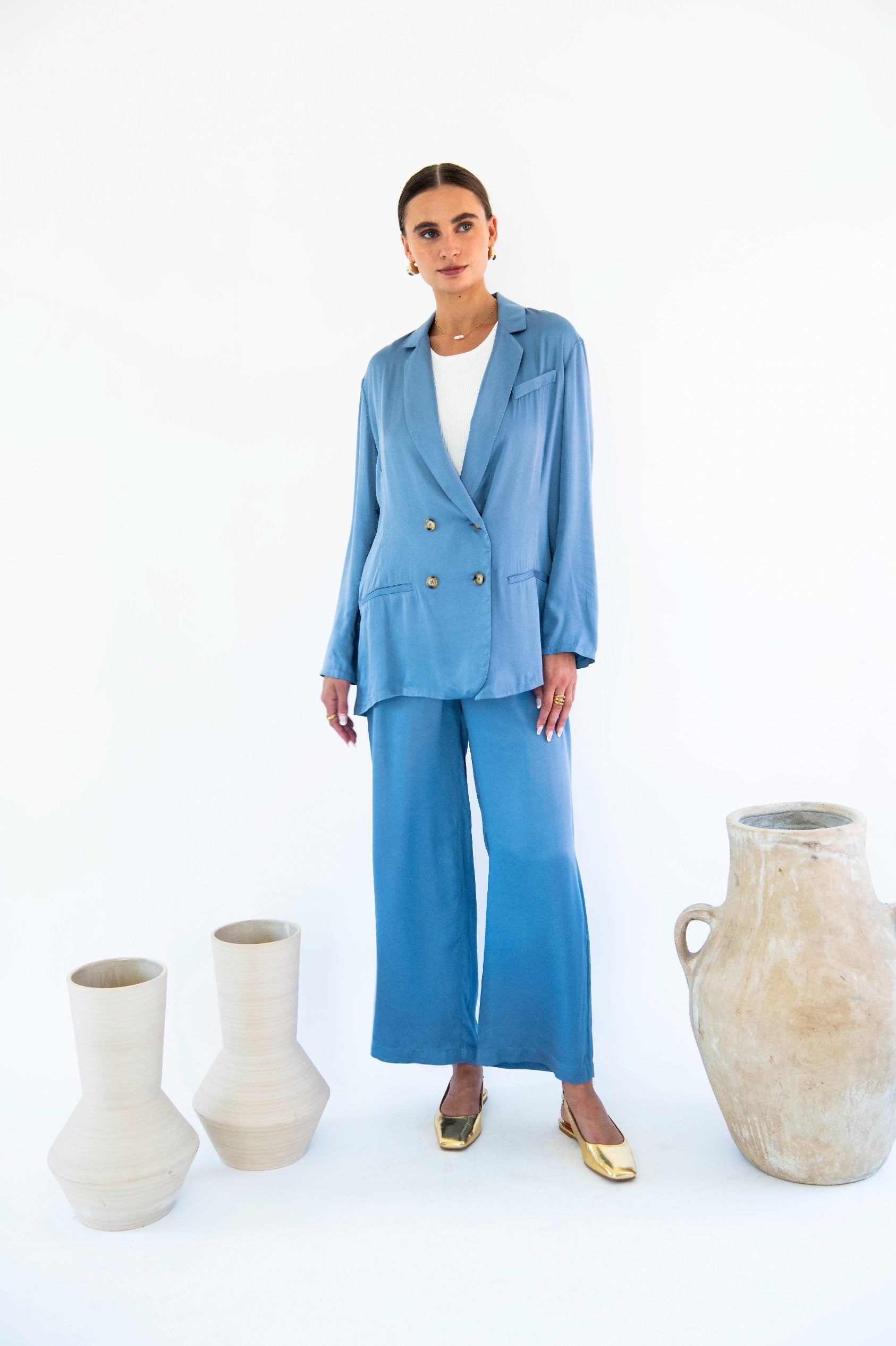 Jane Double Breasted Jacket - Satin Tencel