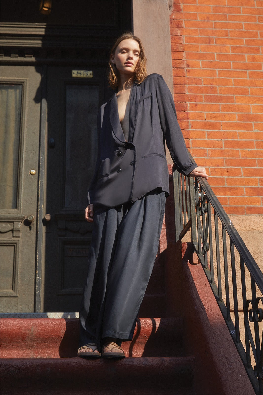 Jane Double Breasted Jacket - Satin Tencel