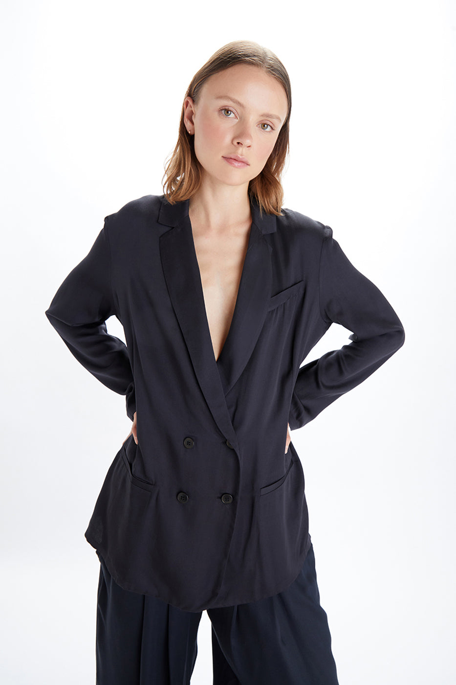 Jane Double Breasted Jacket - Satin Tencel