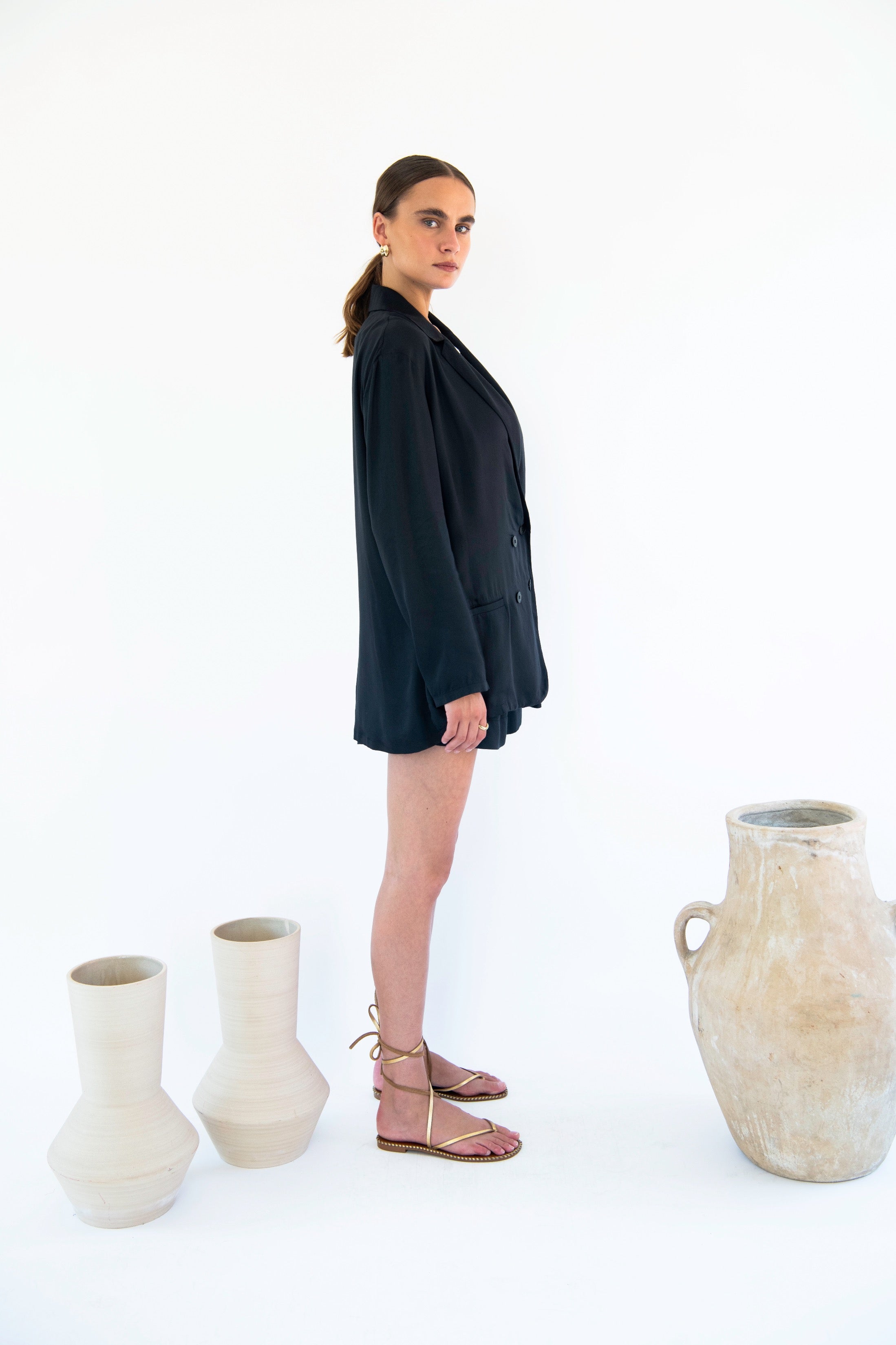 Jane Double Breasted Jacket - Satin Tencel