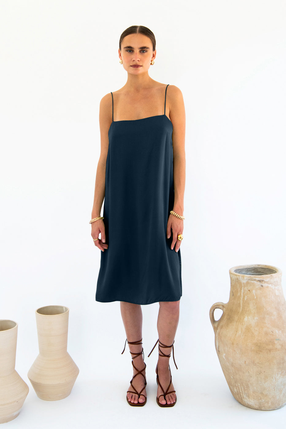 Julianne Boxy Slip Dress - Satin Tencel