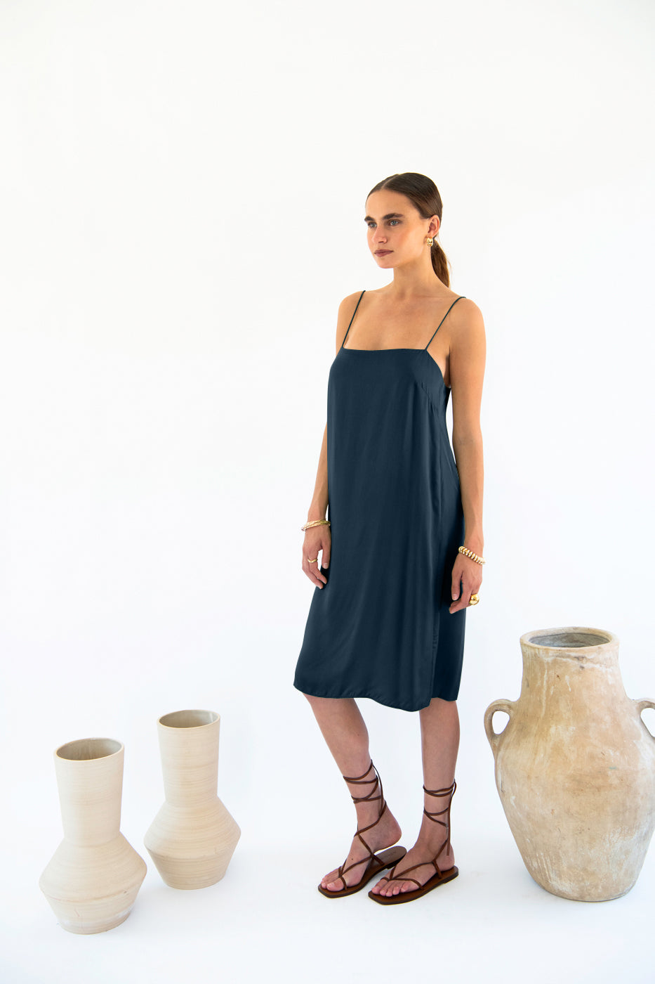 Julianne Boxy Slip Dress - Satin Tencel